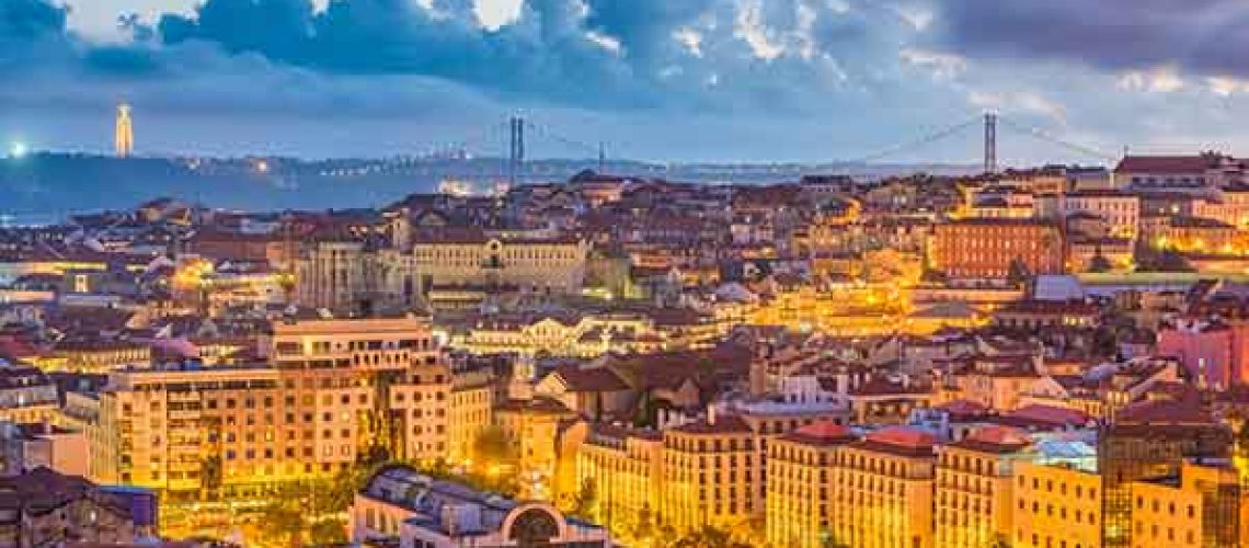 Lisbon, Portugal City Skyline over the Baixa district.